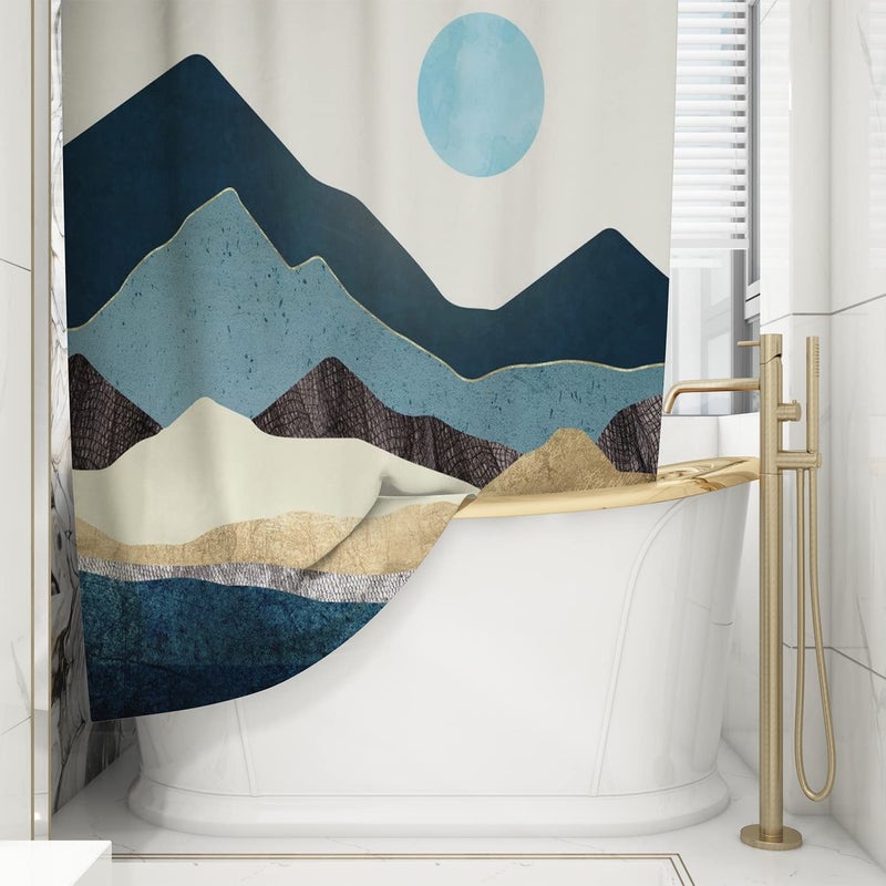 FING ستارة دش الحمام، ستارة حمام مع خطاف، ستارة دش مصممة للحمام، حوض الاستحمام، زينة ستائر حمام زخرفية حديثة (تصميم_1) - Image 1