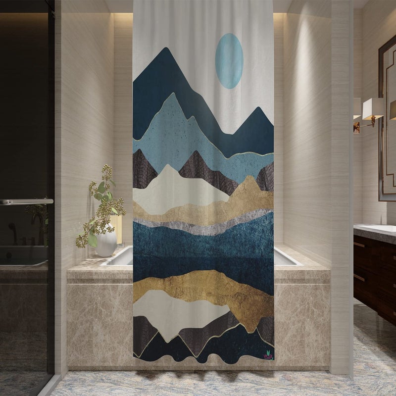 FING ستارة دش الحمام، ستارة حمام مع خطاف، ستارة دش مصممة للحمام، حوض الاستحمام، زينة ستائر حمام زخرفية حديثة (تصميم_1) - Image 2