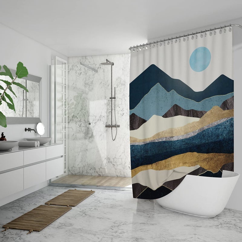 FING ستارة دش الحمام، ستارة حمام مع خطاف، ستارة دش مصممة للحمام، حوض الاستحمام، زينة ستائر حمام زخرفية حديثة (تصميم_1) - Image 4