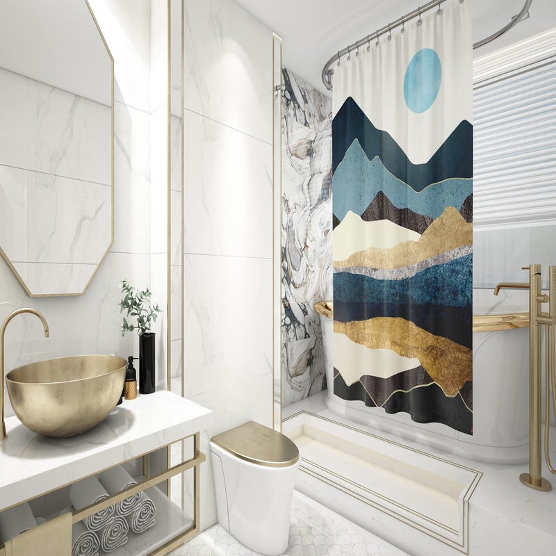 FING ستارة دش الحمام، ستارة حمام مع خطاف، ستارة دش مصممة للحمام، حوض الاستحمام، زينة ستائر حمام زخرفية حديثة (تصميم_1) - Image 3