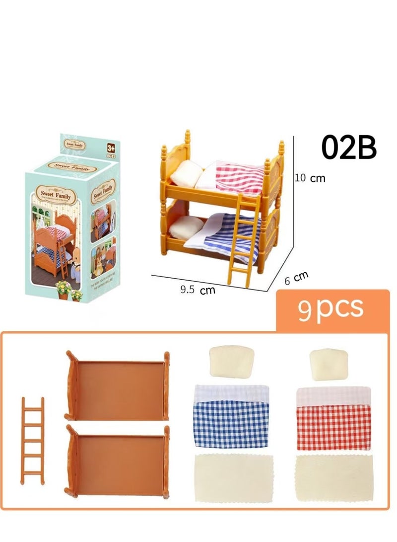 Mini Bed set, Miniature Dollhouse Mini Furniture   Dollhouse Furniture 1:12 Furniture for Dolls Dollhouse Decoration-Sweet Family 02B
