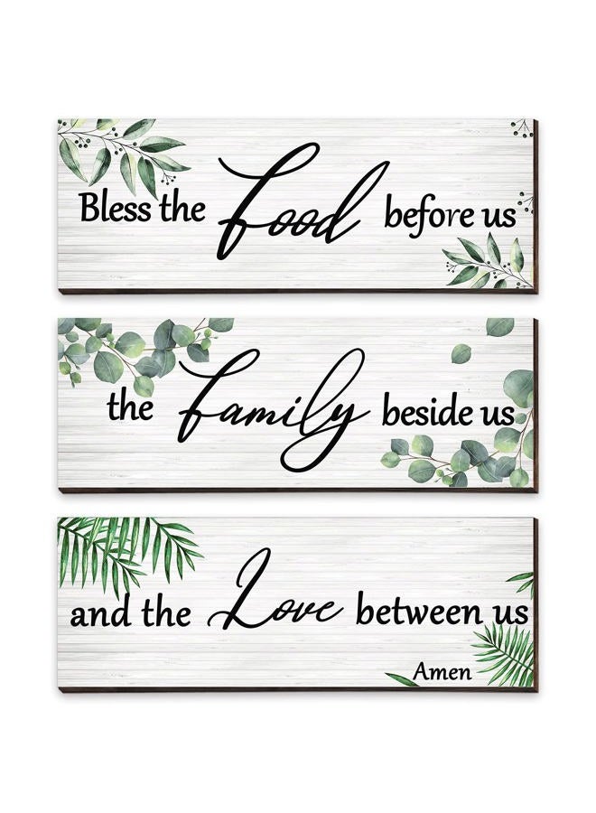 Maitys 3 Pieces Eucalyptus Wooden Wall Sign Bless Family Food Love Plaque Botanical Leaf Wood Sign Green Leaves Rustic Sign Plant Porch Welcome Decor Farmhouse Hanging Plaque for Home Kitchen Decoration - Image 1