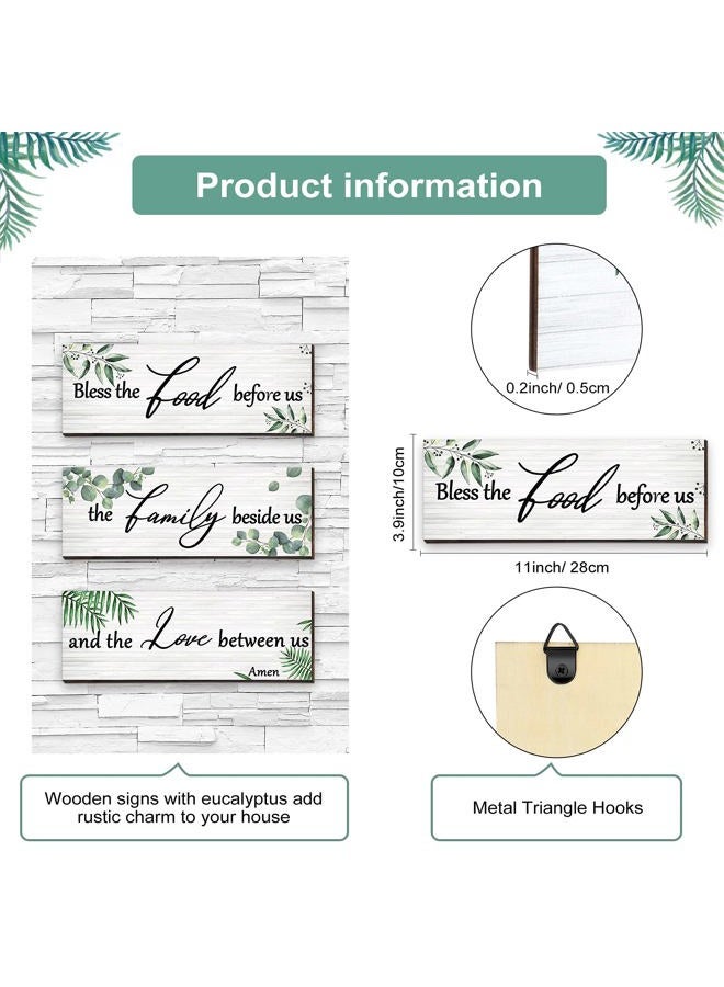 Maitys 3 Pieces Eucalyptus Wooden Wall Sign Bless Family Food Love Plaque Botanical Leaf Wood Sign Green Leaves Rustic Sign Plant Porch Welcome Decor Farmhouse Hanging Plaque for Home Kitchen Decoration - Image 2