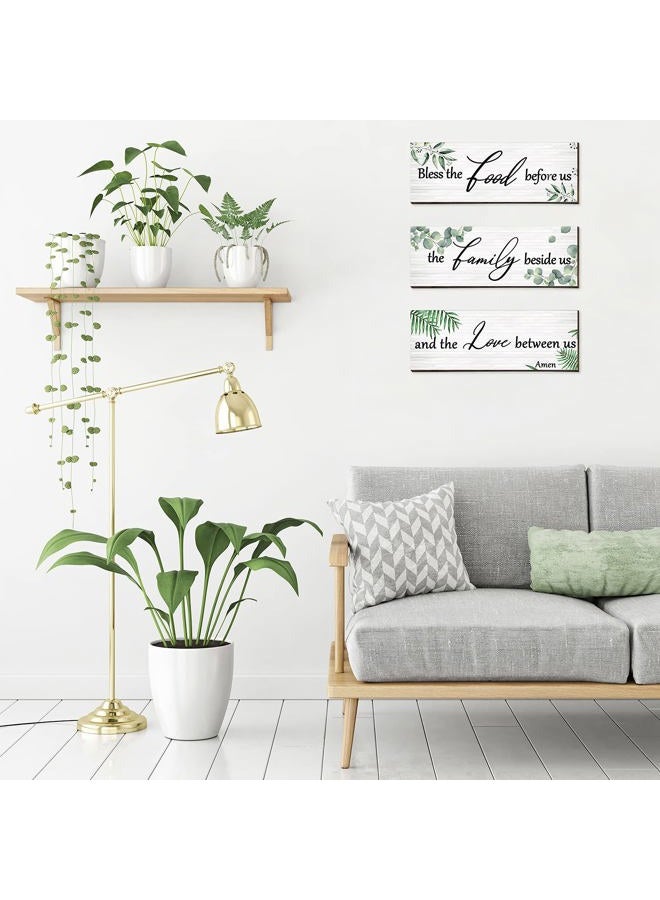 Maitys 3 Pieces Eucalyptus Wooden Wall Sign Bless Family Food Love Plaque Botanical Leaf Wood Sign Green Leaves Rustic Sign Plant Porch Welcome Decor Farmhouse Hanging Plaque for Home Kitchen Decoration - Image 4