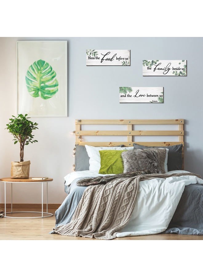 Maitys 3 Pieces Eucalyptus Wooden Wall Sign Bless Family Food Love Plaque Botanical Leaf Wood Sign Green Leaves Rustic Sign Plant Porch Welcome Decor Farmhouse Hanging Plaque for Home Kitchen Decoration - Image 5