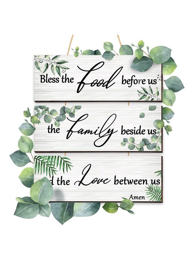 Maitys 3 Pieces Eucalyptus Wooden Wall Sign Bless Family Food Love Plaque Botanical Leaf Wood Sign Green Leaves Rustic Sign Plant Porch Welcome Decor Farmhouse Hanging Plaque for Home Kitchen Decoration - Image 3