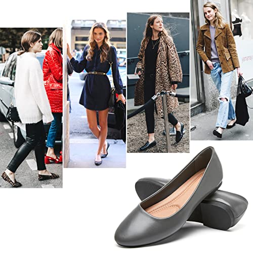 hash bubbie Women's Flats Shoes Ballet Flats Dress Shoes Comfortable PU Leather Slip on Shoes for Women（ Dark Grey.US5） - Image 5