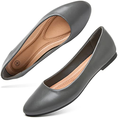 hash bubbie Women's Flats Shoes Ballet Flats Dress Shoes Comfortable PU Leather Slip on Shoes for Women（ Dark Grey.US5） - Image 1