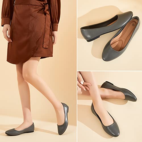 hash bubbie Women's Flats Shoes Ballet Flats Dress Shoes Comfortable PU Leather Slip on Shoes for Women（ Dark Grey.US5） - Image 3