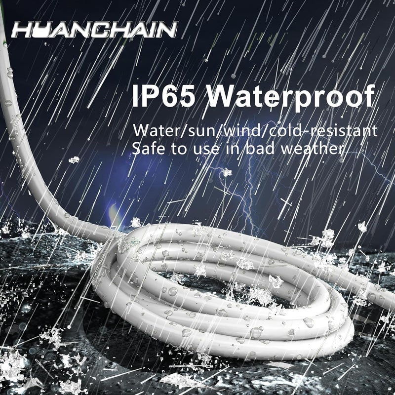 huanchain سلك تمديد أبيض للاستخدام الداخلي والخارجي، مقاوم للماء، قياس 16/3، مرن، مقاوم للبرد، بقدرة 13 أمبير و1625 واط، 16AWG SJTW، سلك كهربائي بثلاثة أسنان، معتمد من ETL، - Image 2