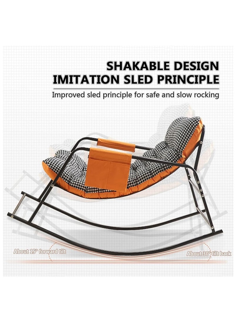 Old_Feller Double Living Room Recliner Outdoor Rocking Chair with Armrests Storage Bag, Modern Rocker Recliner Chair with Padded Cushion, Lounge Chair for Balcony, Lazy Sofa Chair for Lounge Living Room Bedroom Patio Garden (Orange/Houndstooth) ﻿ - Image 3