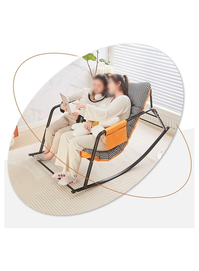 Old_Feller Double Living Room Recliner Outdoor Rocking Chair with Armrests Storage Bag, Modern Rocker Recliner Chair with Padded Cushion, Lounge Chair for Balcony, Lazy Sofa Chair for Lounge Living Room Bedroom Patio Garden (Orange/Houndstooth) ﻿ - Image 2