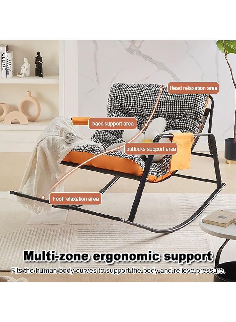 Old_Feller Double Living Room Recliner Outdoor Rocking Chair with Armrests Storage Bag, Modern Rocker Recliner Chair with Padded Cushion, Lounge Chair for Balcony, Lazy Sofa Chair for Lounge Living Room Bedroom Patio Garden (Orange/Houndstooth) ﻿ - Image 5