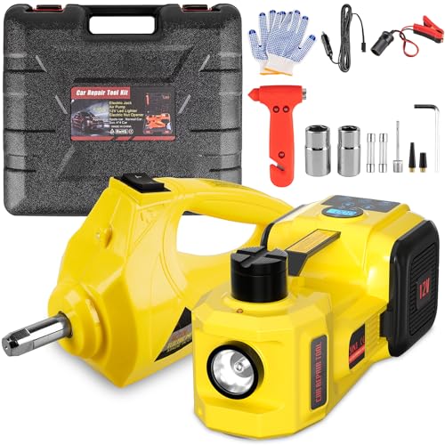 KACOLA Electric Car Jack, 5 Ton 12V Digital Display Electric Jack for Car with E-Impact Wrench, Tire Inflator Pump and LED Light, (Lifting Range: 6.1~17.7 Inch) for Sedan, SUV, Truck Tire Change Replacement - Image 1