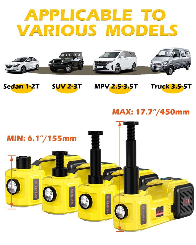 KACOLA Electric Car Jack, 5 Ton 12V Digital Display Electric Jack for Car with E-Impact Wrench, Tire Inflator Pump and LED Light, (Lifting Range: 6.1~17.7 Inch) for Sedan, SUV, Truck Tire Change Replacement - Image 5