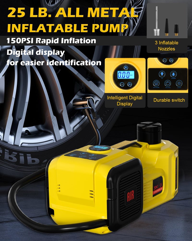 KACOLA Electric Car Jack, 5 Ton 12V Digital Display Electric Jack for Car with E-Impact Wrench, Tire Inflator Pump and LED Light, (Lifting Range: 6.1~17.7 Inch) for Sedan, SUV, Truck Tire Change Replacement - Image 2