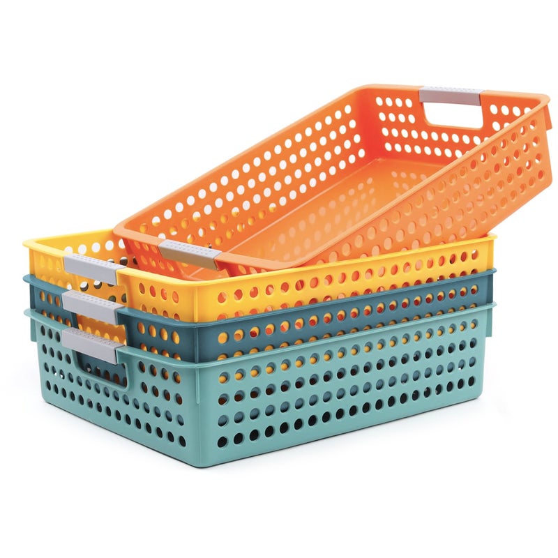 Coobbar 4A Paper Tray Organizer4 Pack Paper Tray Durable Desk Storage BinsStackable School Supply Holder Student Paper Office Organizer Teachers Document Sorter 1358L x 1023W x 334H Mixed 2 - Image 2