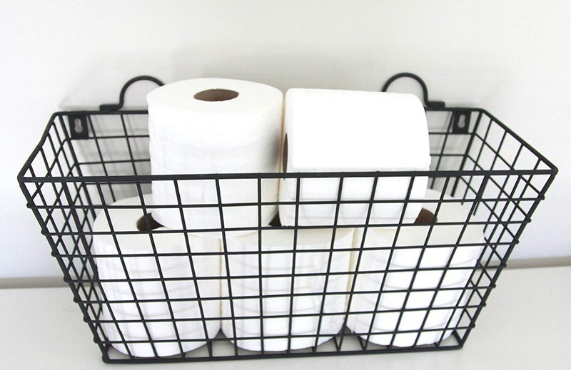 INDIAN DECOR 28781 Multi Functional Black Metal Long Wire Wall Hanging Basket Bathroom Toilet Tissue Paper Roll Storage Holder - Image 1