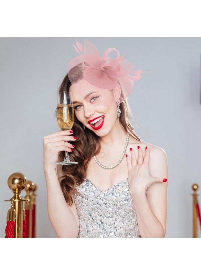 Ibeauti - Fascinator Hats With Screentouch Lace Gloves Set For Women Tea Party Cocktail Wedding Derby Headwear Short Gloves (07 Nude Pink) - Image 1