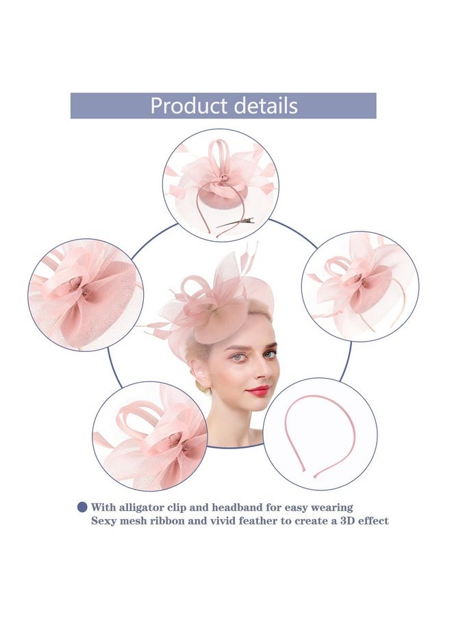 Ibeauti - Fascinator Hats With Screentouch Lace Gloves Set For Women Tea Party Cocktail Wedding Derby Headwear Short Gloves (07 Nude Pink) - Image 1
