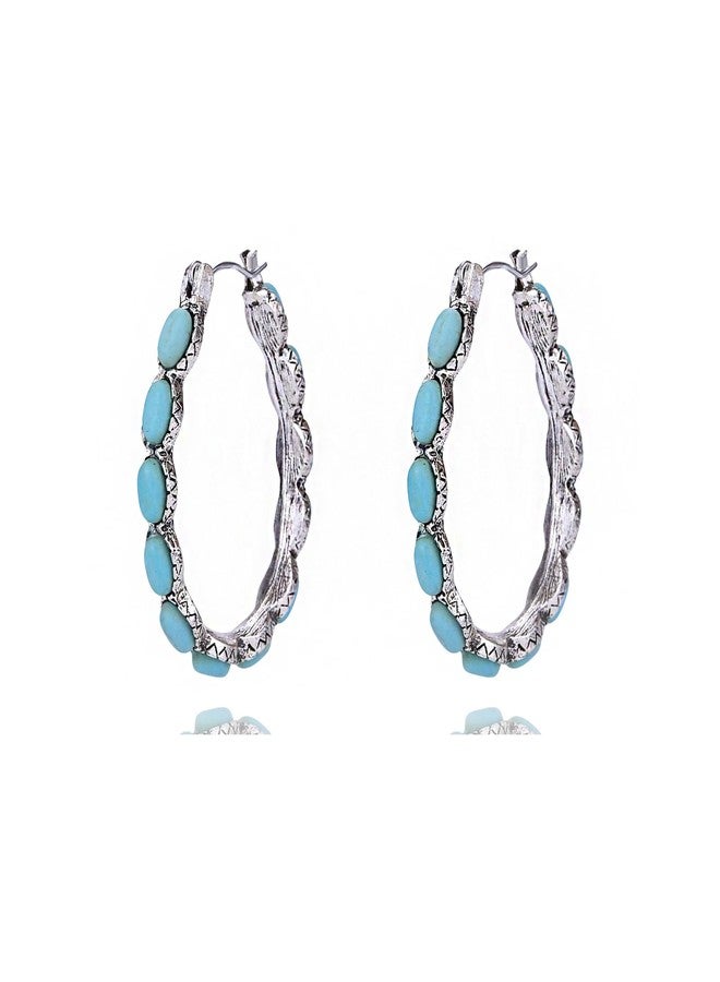 CSIYANJRY99 Boho Western Rodeo Turquoise Hoop Earrings Vintage Western Jewelry for Women Cowgirl Country Concert Rodeo Jewelry Outfits for Women (K:Hoop) - Image 1