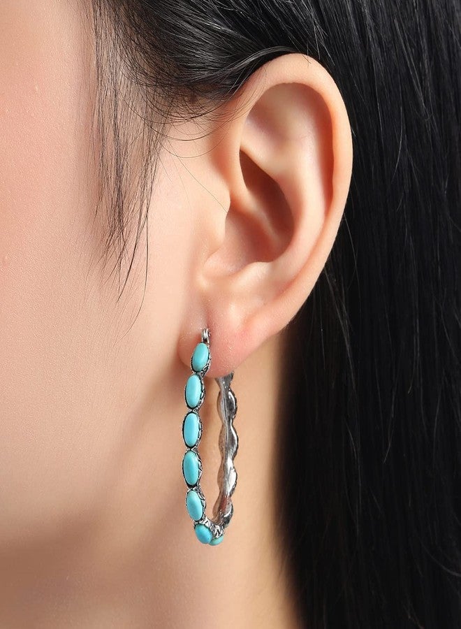 CSIYANJRY99 Boho Western Rodeo Turquoise Hoop Earrings Vintage Western Jewelry for Women Cowgirl Country Concert Rodeo Jewelry Outfits for Women (K:Hoop) - Image 2