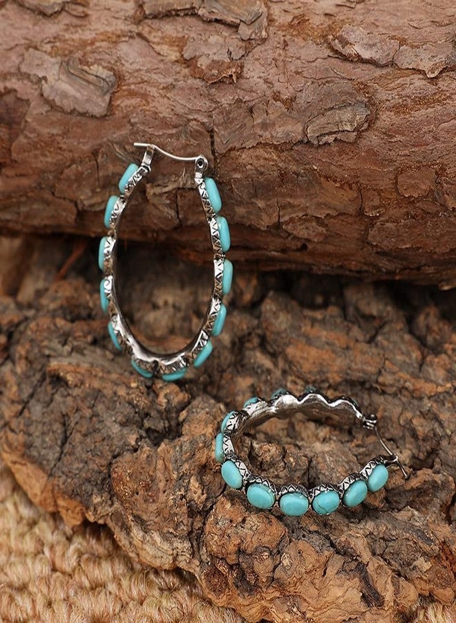 CSIYANJRY99 Boho Western Rodeo Turquoise Hoop Earrings Vintage Western Jewelry for Women Cowgirl Country Concert Rodeo Jewelry Outfits for Women (K:Hoop) - Image 5