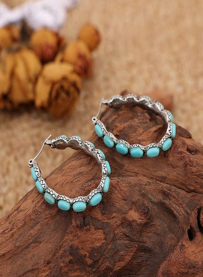 CSIYANJRY99 Boho Western Rodeo Turquoise Hoop Earrings Vintage Western Jewelry for Women Cowgirl Country Concert Rodeo Jewelry Outfits for Women (K:Hoop) - Image 4