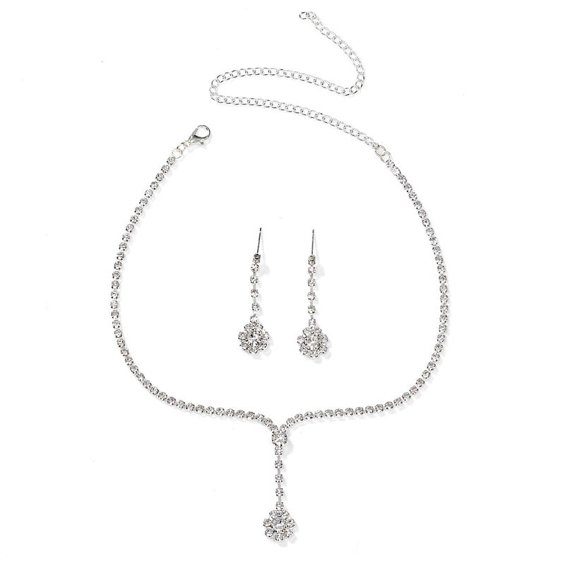 Peora Silver Plated Crystal Studded Necklace and Drop Earring Stylish Fashion Jewellery Set for Women & Girls - Image 2