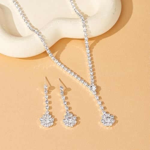 Peora Silver Plated Crystal Studded Necklace and Drop Earring Stylish Fashion Jewellery Set for Women & Girls - Image 3