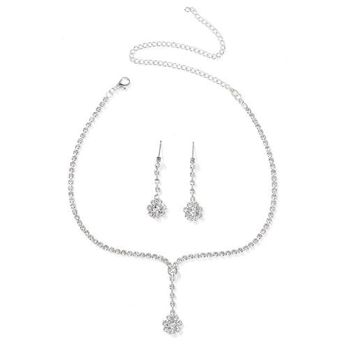 Peora Silver Plated Crystal Studded Necklace and Drop Earring Stylish Fashion Jewellery Set for Women & Girls - Image 1