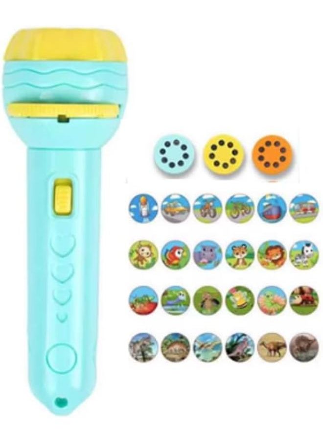 Generic 3 Sides 24 Patterns Flash Light Torch for Kids Projection Torch Story Education Learning Night Light Before Going to Bed (Blue)  - Image 1