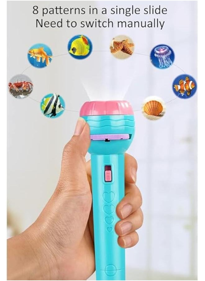Generic 3 Sides 24 Patterns Flash Light Torch for Kids Projection Torch Story Education Learning Night Light Before Going to Bed (Blue)  - Image 2