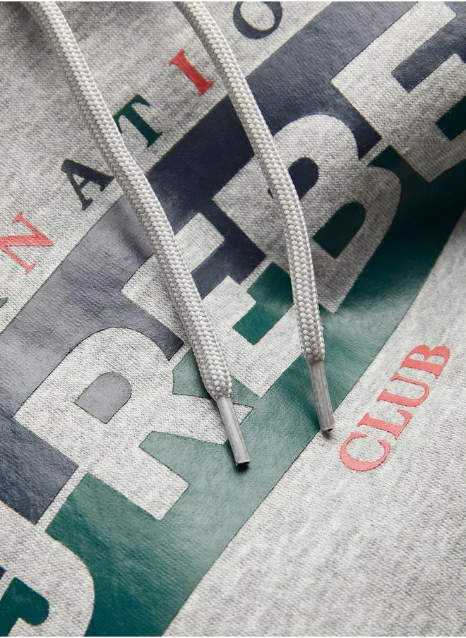 JJ Rebel Logo Box Print Rib Cuffed Hoodie