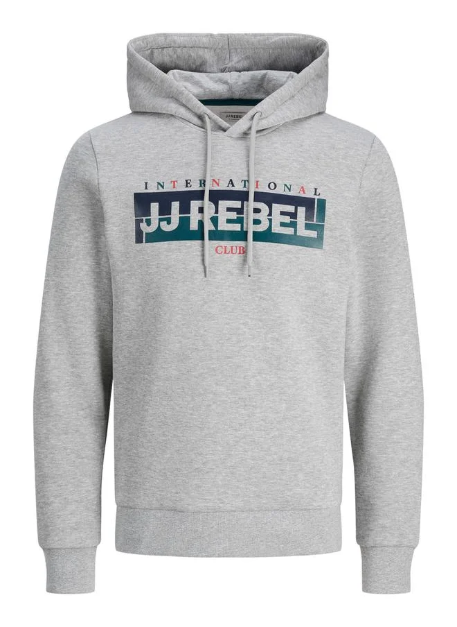 JJ Rebel Logo Box Print Rib Cuffed Hoodie