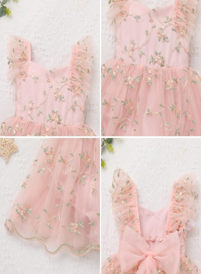 ODOLDI Kids Girls Birthday Party Dress Cake Crush Mesh Embroidered Floral Ruffle Tulle Tutu Romper Dress - Image 5