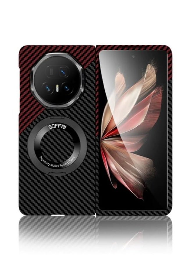 general Compatible with Honor Magic V5 Magnetic Rotating Ring Holder Shell Carbon Fiber Pattern Folding Phone Case For Honor Magic V5 - Image 1