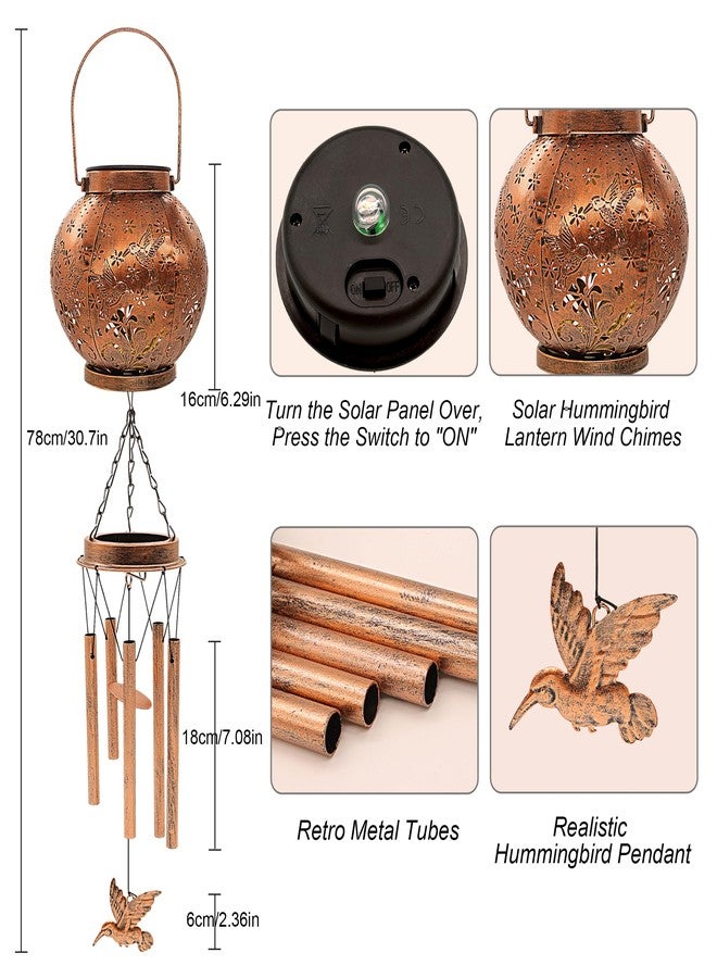 YJFWAL Hummingbird Wind Chimes for Outside，30" Metal Hanging Solar Lantern Wind Chimes Outdoor Gifts for Mom Woman Father, Garden Decor Windchimes Memorial Outdoor Wind Chimes for Patio Porch Yard - Image 4
