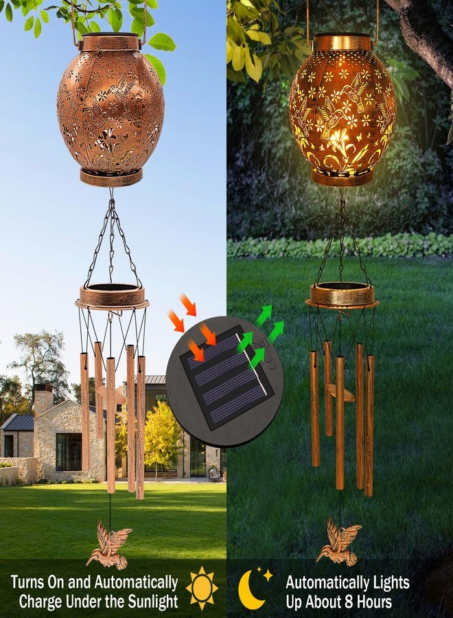 YJFWAL Hummingbird Wind Chimes for Outside，30" Metal Hanging Solar Lantern Wind Chimes Outdoor Gifts for Mom Woman Father, Garden Decor Windchimes Memorial Outdoor Wind Chimes for Patio Porch Yard - Image 3
