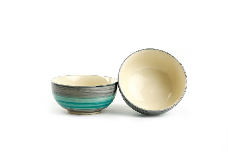 Caffeine Ceramic Handmade Sea Green Dessert Bowl (Set of 2, 150 ml) - Image 1