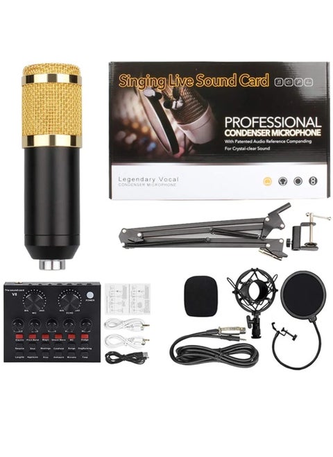 Condenser Microphone Bundle with BM-800 Live Sound Card Built-In Dual DSP Noise Reduction Chip Adjustable Mic Suspension Scissor Arm for Studio Recording and Live Broadcasting