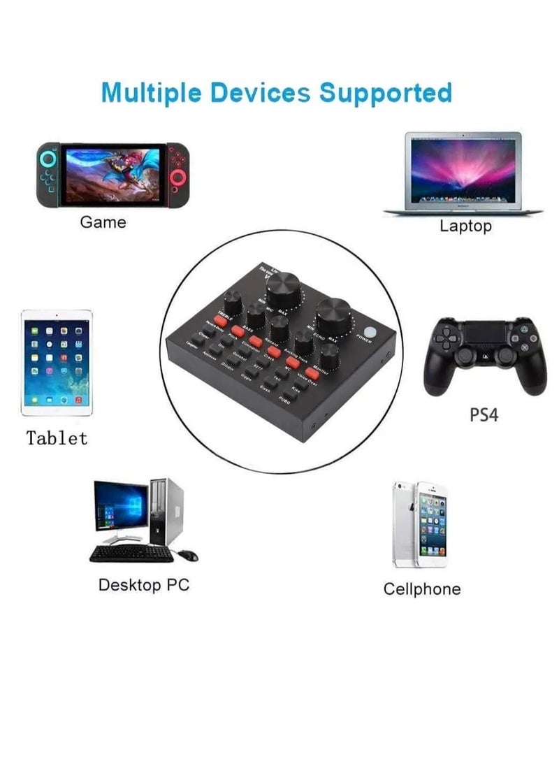 Condenser Microphone Bundle with BM-800 Live Sound Card Built-In Dual DSP Noise Reduction Chip Adjustable Mic Suspension Scissor Arm for Studio Recording and Live Broadcasting