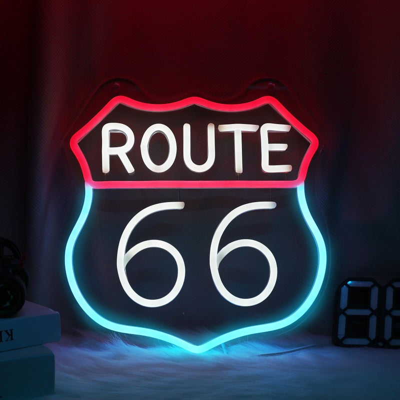 CoolGift Mart Route 66 Neon Sign, LED Light Room Decor USB Powered, for Bedroom Living Room Gaming Room Man Cave Home Party Birthday Gift for Family Friends Kids - Image 2
