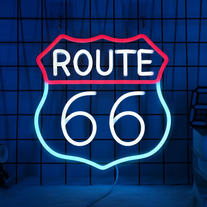 CoolGift Mart Route 66 Neon Sign, LED Light Room Decor USB Powered, for Bedroom Living Room Gaming Room Man Cave Home Party Birthday Gift for Family Friends Kids - Image 1