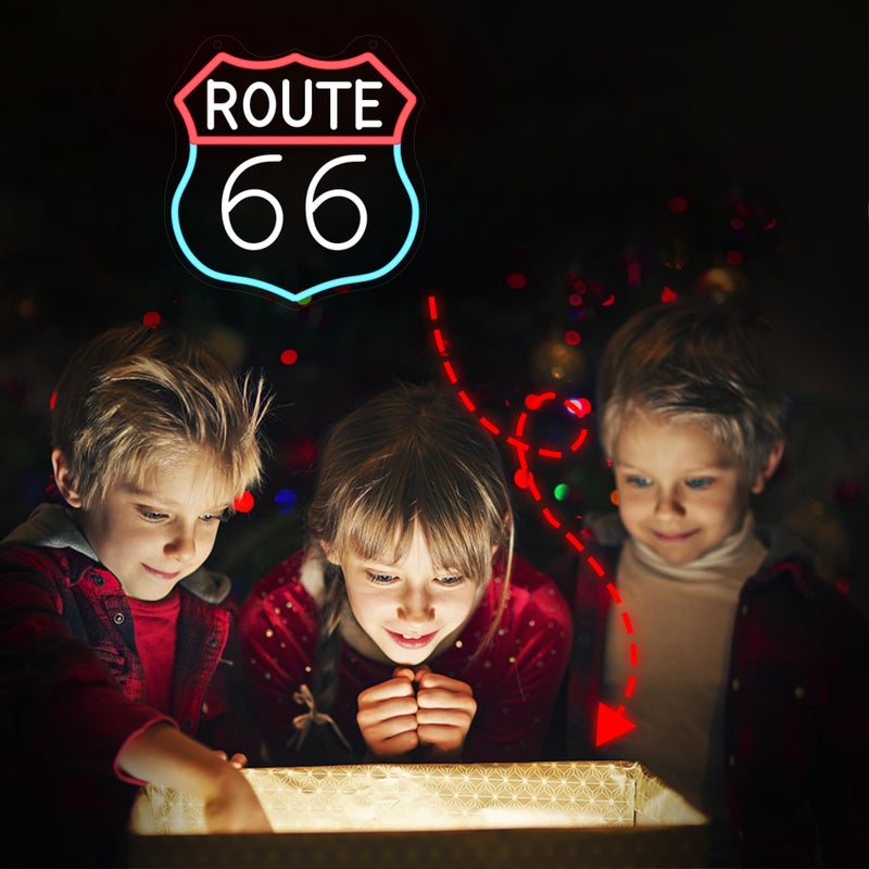 CoolGift Mart Route 66 Neon Sign, LED Light Room Decor USB Powered, for Bedroom Living Room Gaming Room Man Cave Home Party Birthday Gift for Family Friends Kids - Image 5