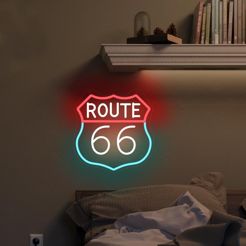 CoolGift Mart Route 66 Neon Sign, LED Light Room Decor USB Powered, for Bedroom Living Room Gaming Room Man Cave Home Party Birthday Gift for Family Friends Kids - Image 4