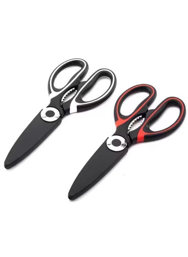 Multi-purpose professional kitchen shears | Sharp and durable food and poultry shears | Stainless steel blades | Ergonomic handle for easy cutting of vegetables and meat | Black and red color - Image 1