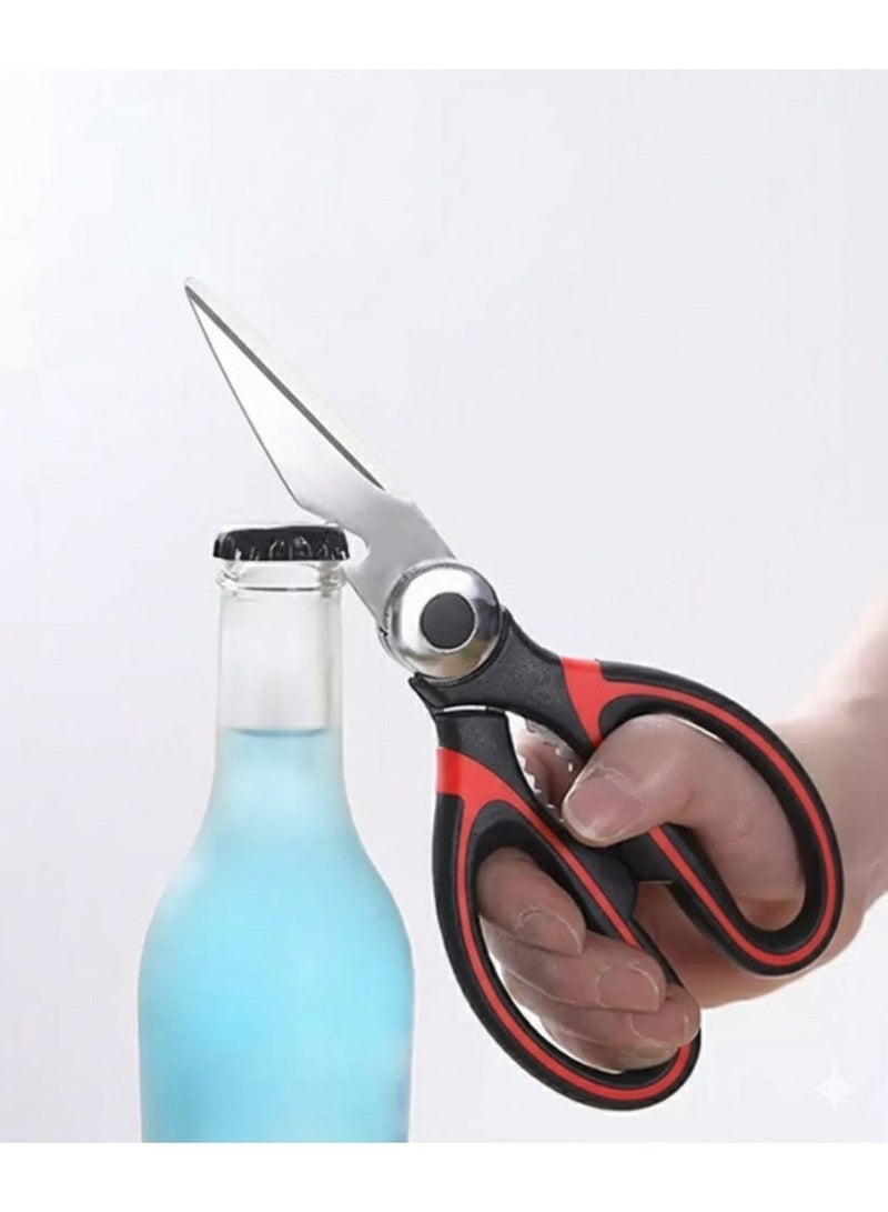 Multi-purpose professional kitchen shears | Sharp and durable food and poultry shears | Stainless steel blades | Ergonomic handle for easy cutting of vegetables and meat | Black and red color - Image 5