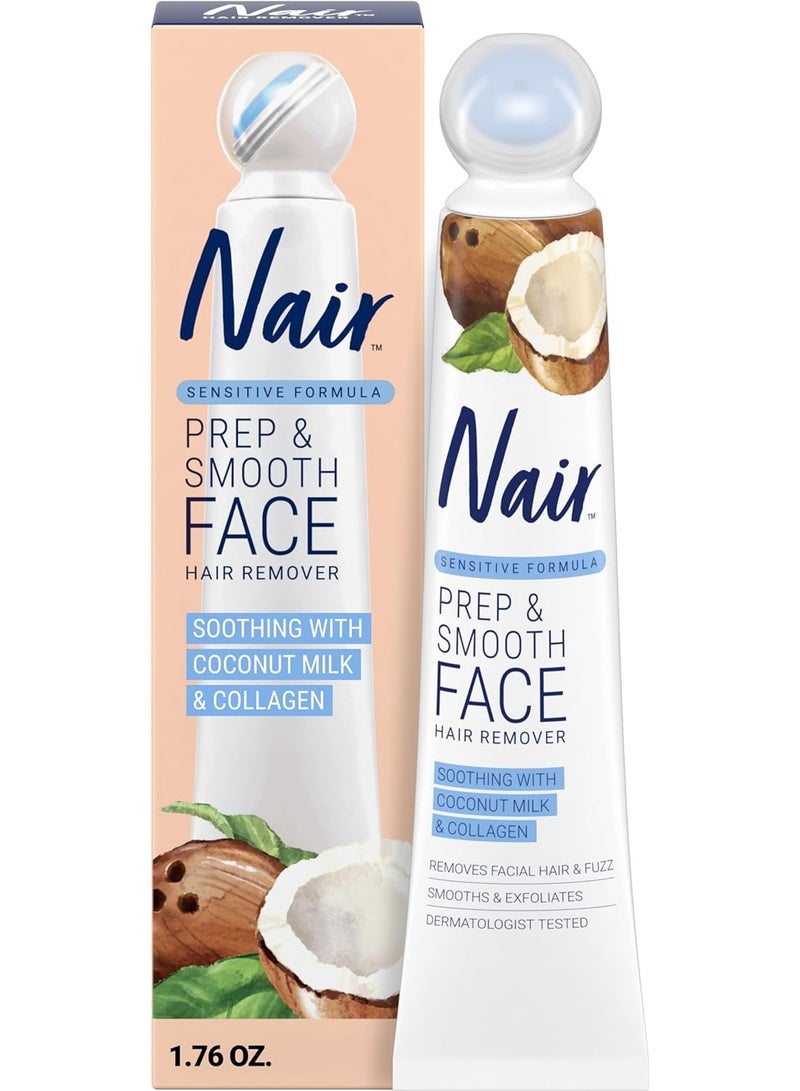 NAIR Prep & Smooth Face Exfoliating Depilatory Cream for Women - Effective Hair Removal for Smooth Skin with Hyaluronic Acid, 1.76 oz