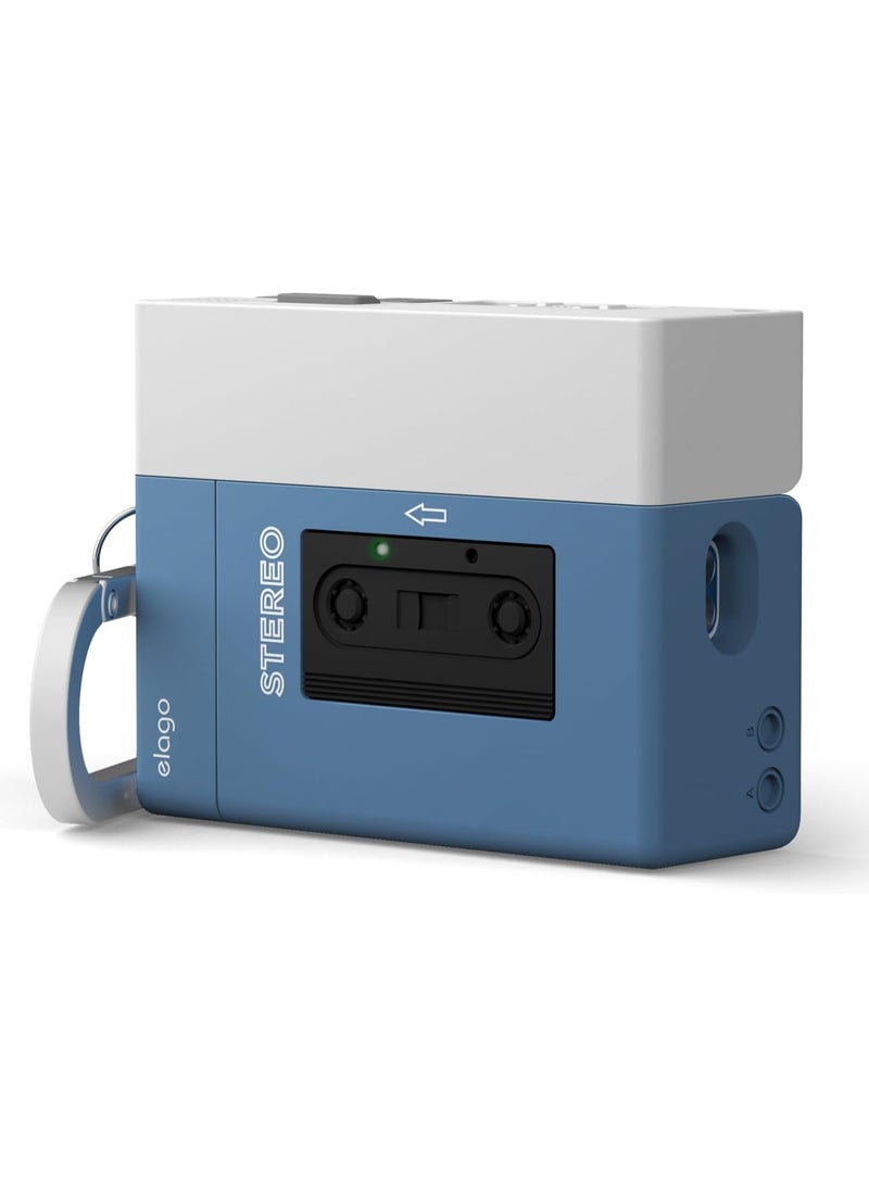 Elago Cassette Player Hang Case Compatible with AirPods Pro 3 (2025) 3rd Generation Cover Supports Wireless Charging, Shock Resistant, Full Protection - Blue - Image 1